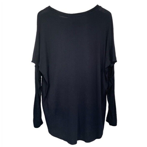 All Saints Wavetop Top Navy Thin Hi-Low Hem Crew Neck Open Elbow Relax Medium - Picture 3 of 10